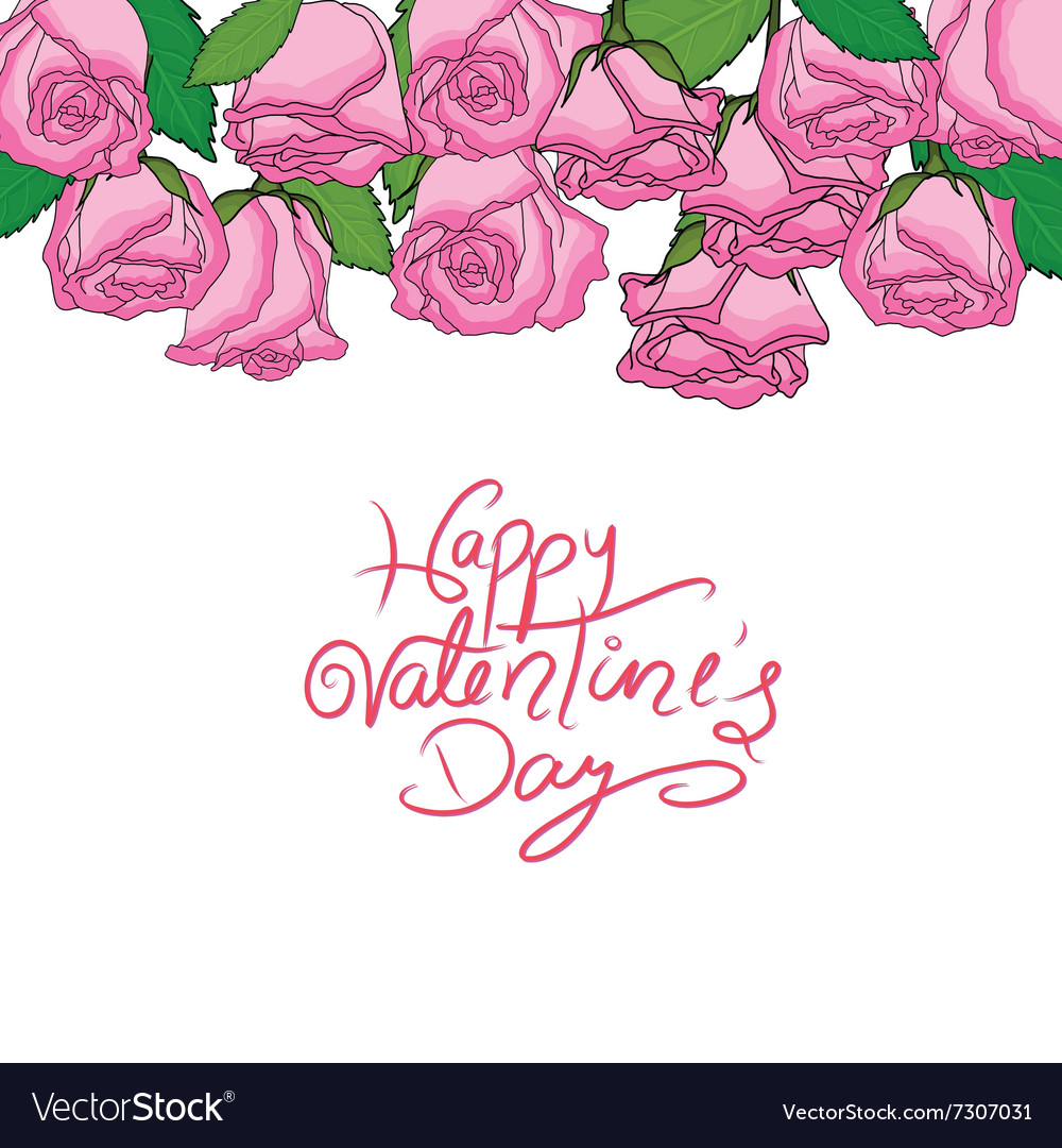 Happy valentine n pink roses frame Royalty Free Vector Image