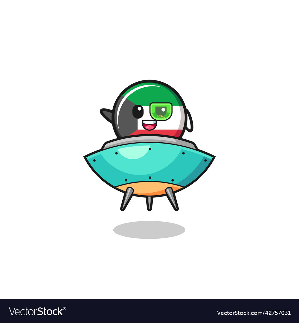 Kuwait flag cartoon riding a future spaceship