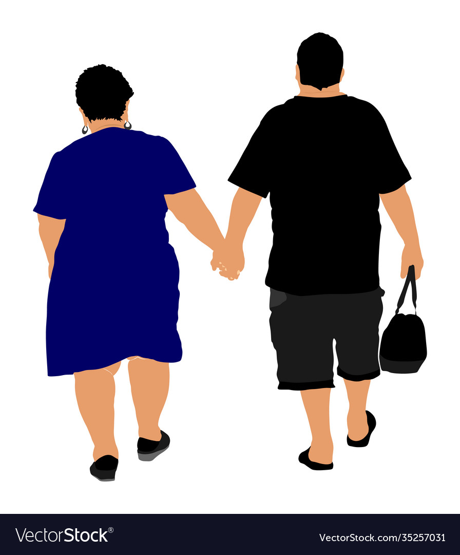 Seniors fat couple hold hands vector image Seniors fat couple hold hands