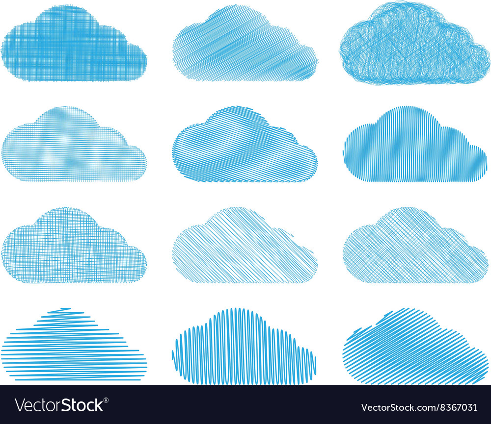 Set of clouds with different types pencil