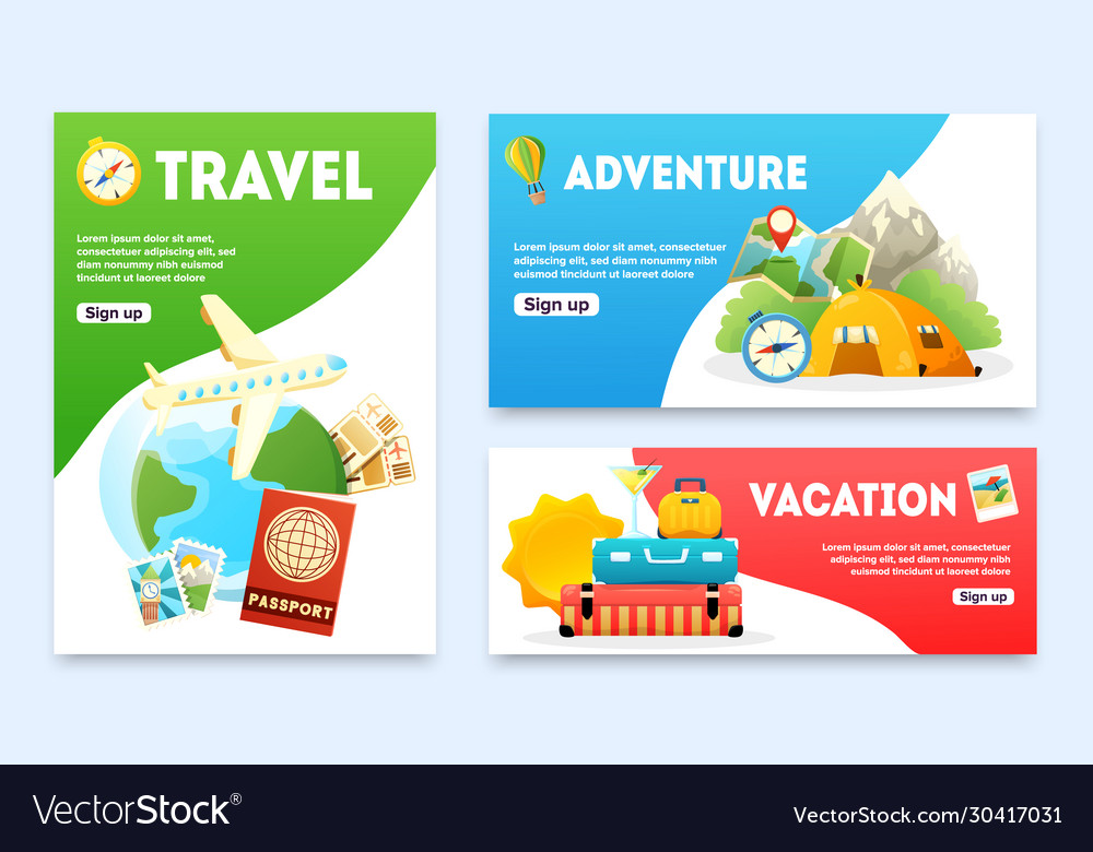 Travel flat banners set Royalty Free Vector Image