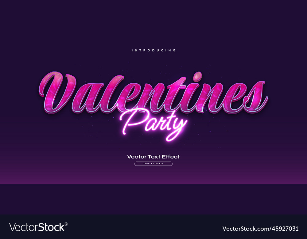 Valentines text with retro style and neon effect vector image Valentines text with retro style and neon effect