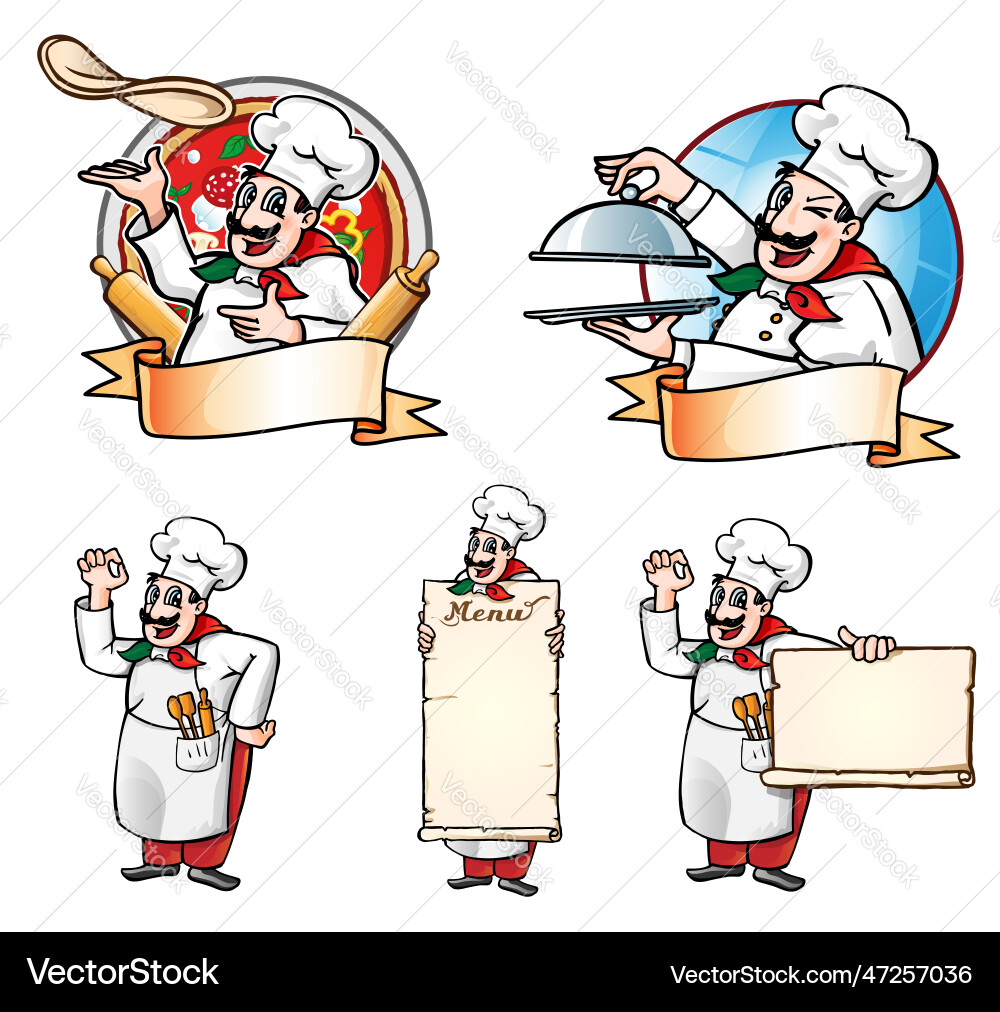 Cartoon chef collection set isolated on white Vector Image