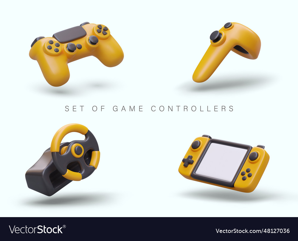 Collection of yellow game controllers different vector image Collection of yellow game controllers different