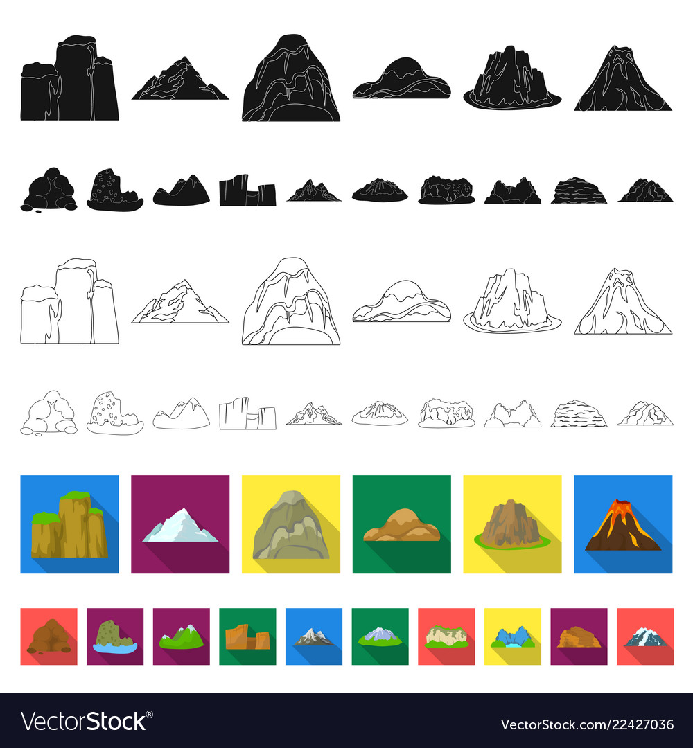 Different mountains flat icons in set collection Vector Image