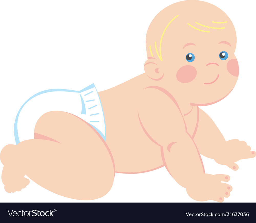 Flat a crawling baby in diaper