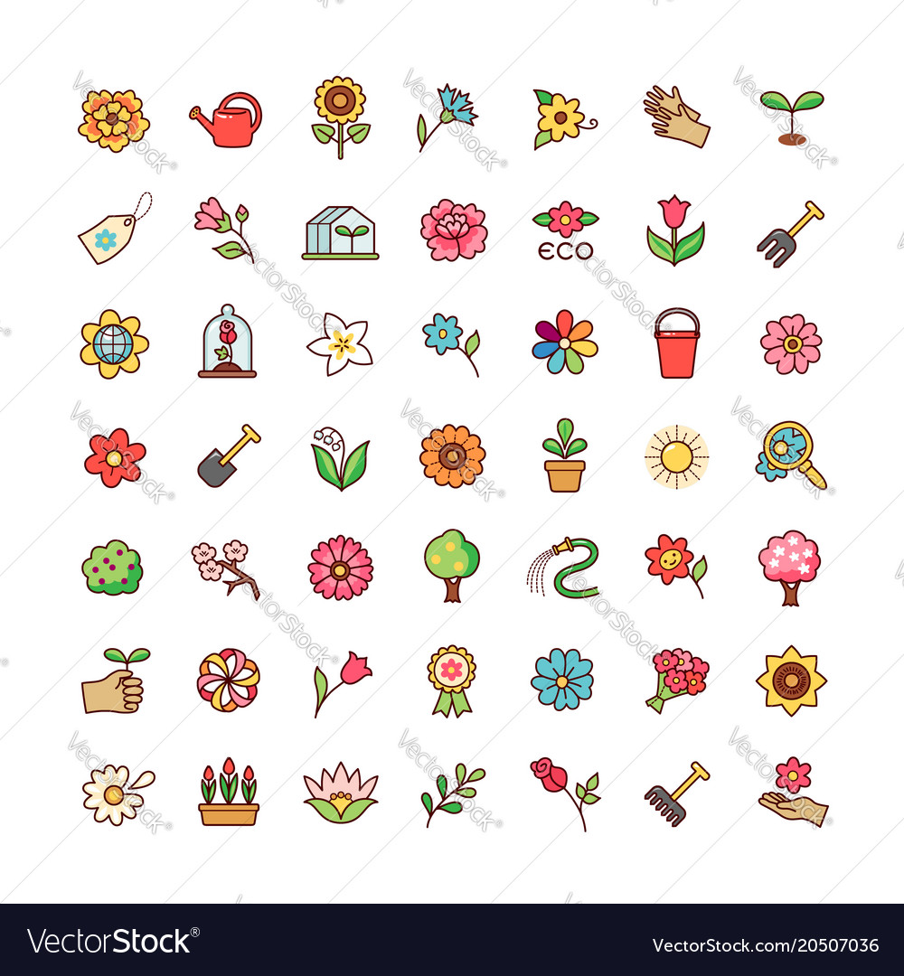 Flowers icons set Royalty Free Vector Image VectorStock