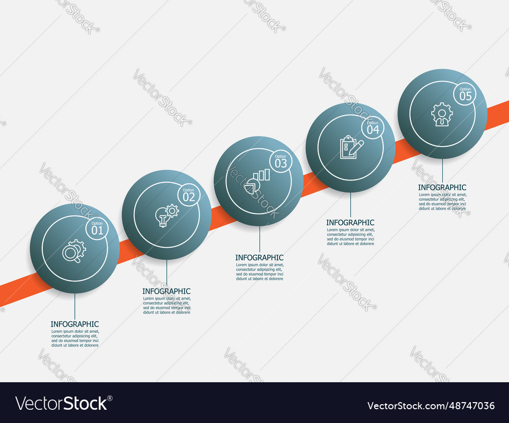 Horizontal circle round steps timeline