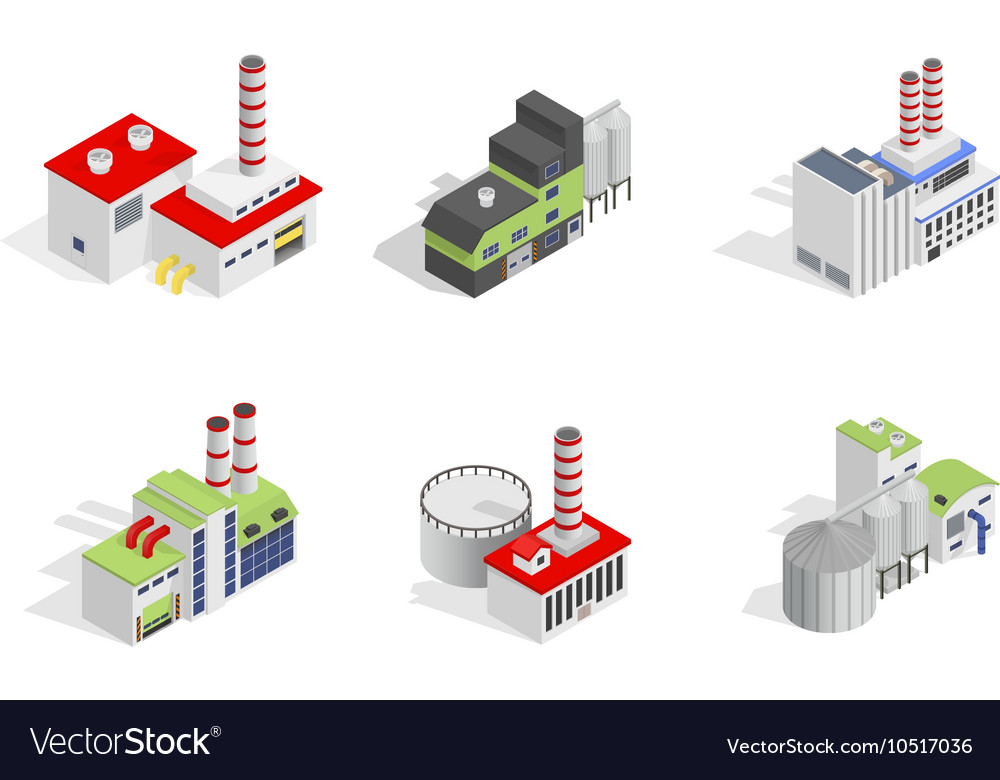 Icons and compositions of industrial building Vector Image