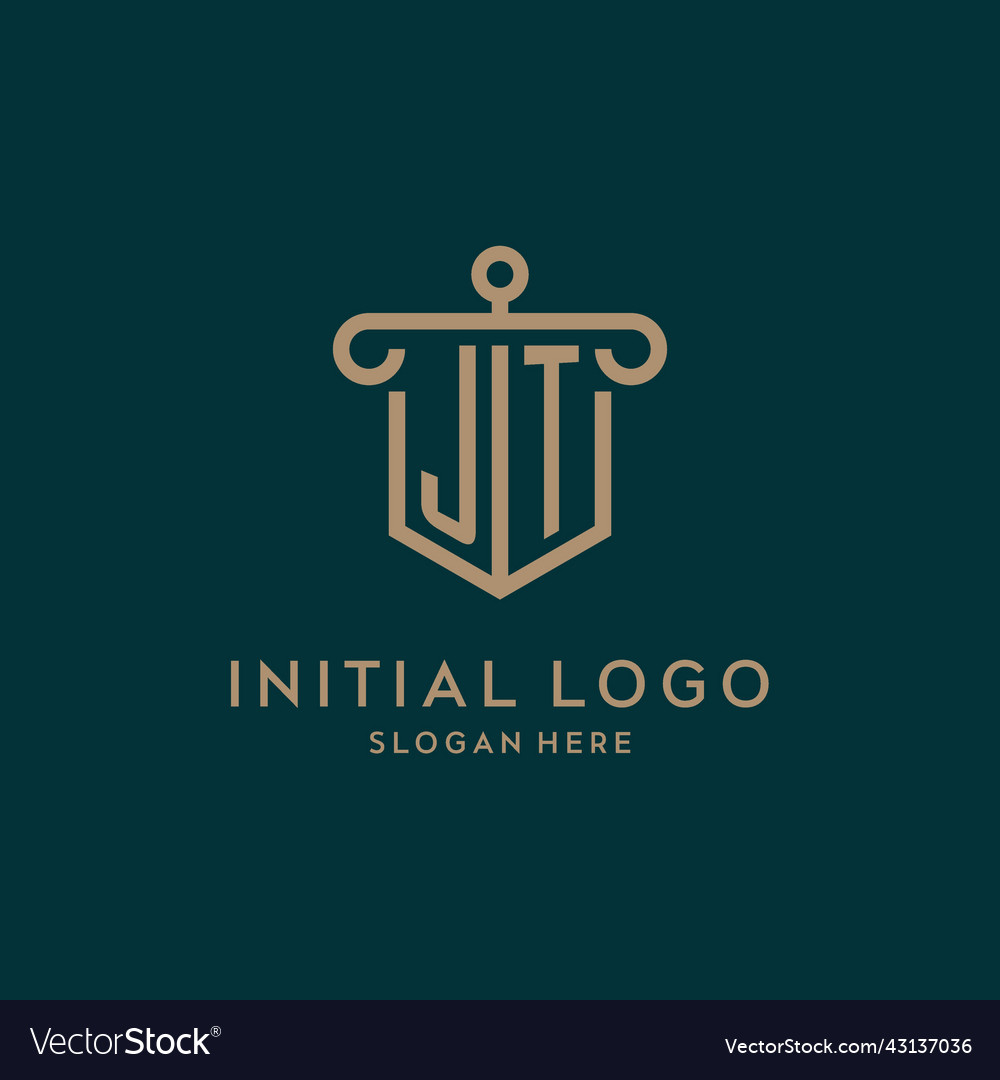 Jt monogram initial logo design with shield