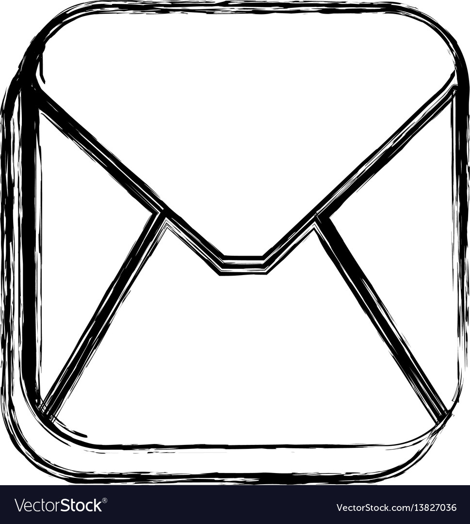 Monochrome sketch of square button with envelope