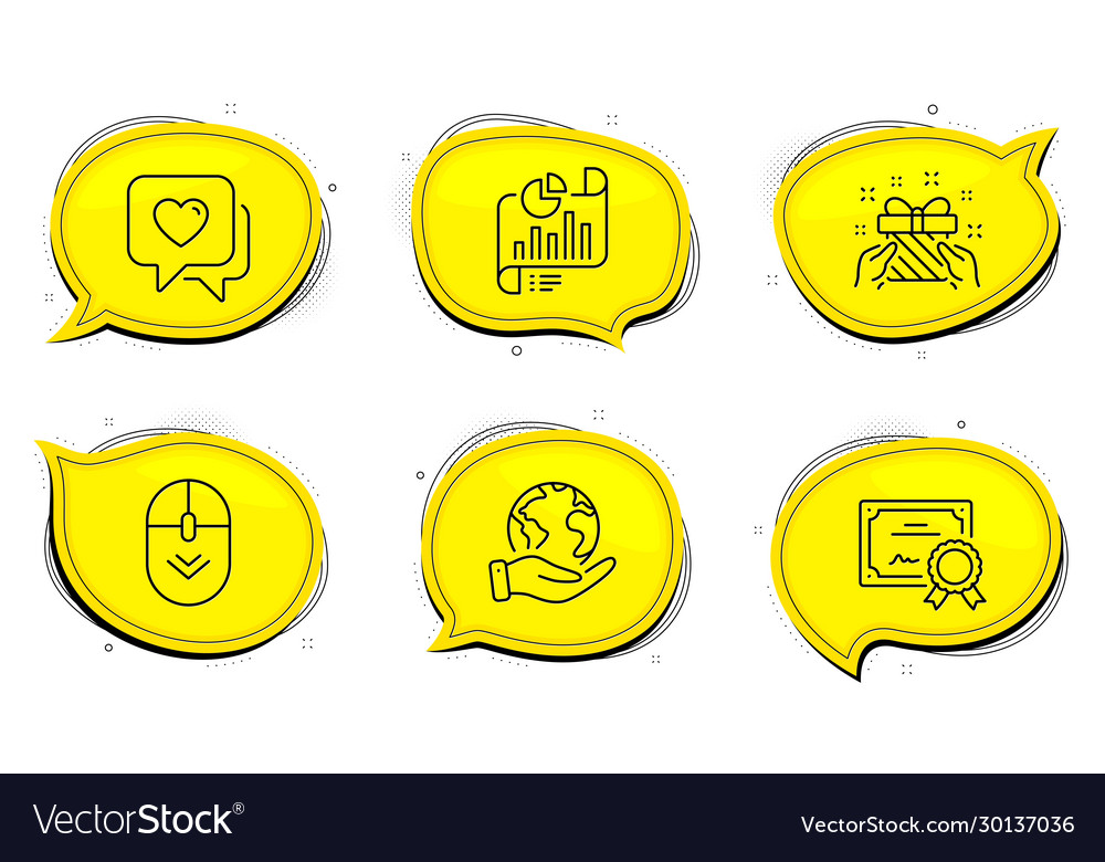 Scroll down heart and report document icons set vector image Scroll down heart and report document icons set