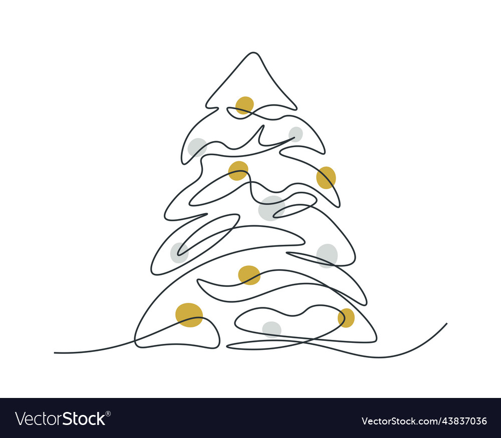 Single line drawing of christmas tree