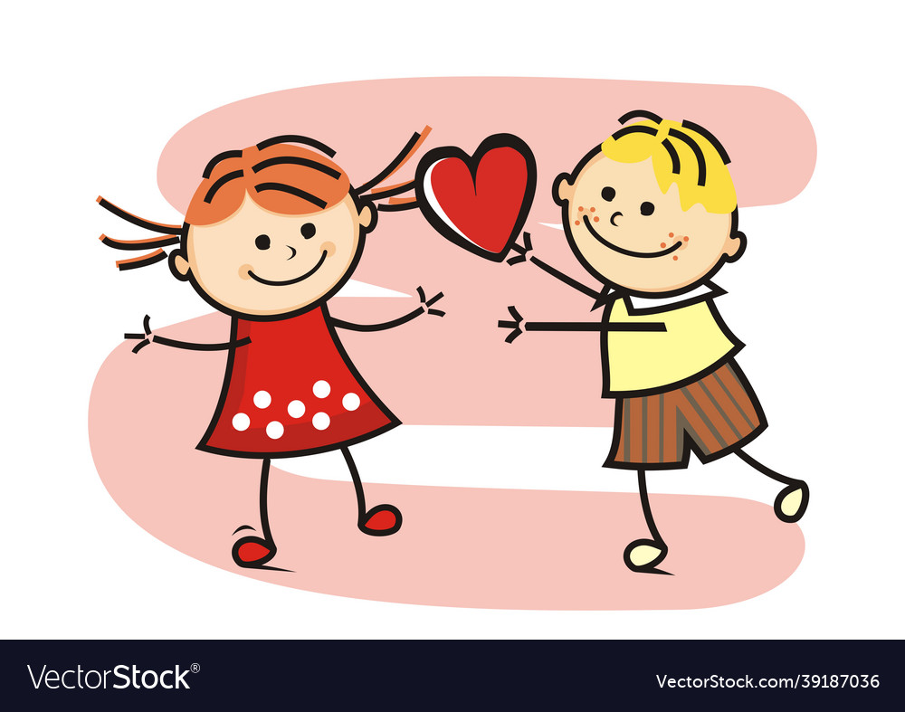 Valentine card boy and girl with heart sketch Vector Image