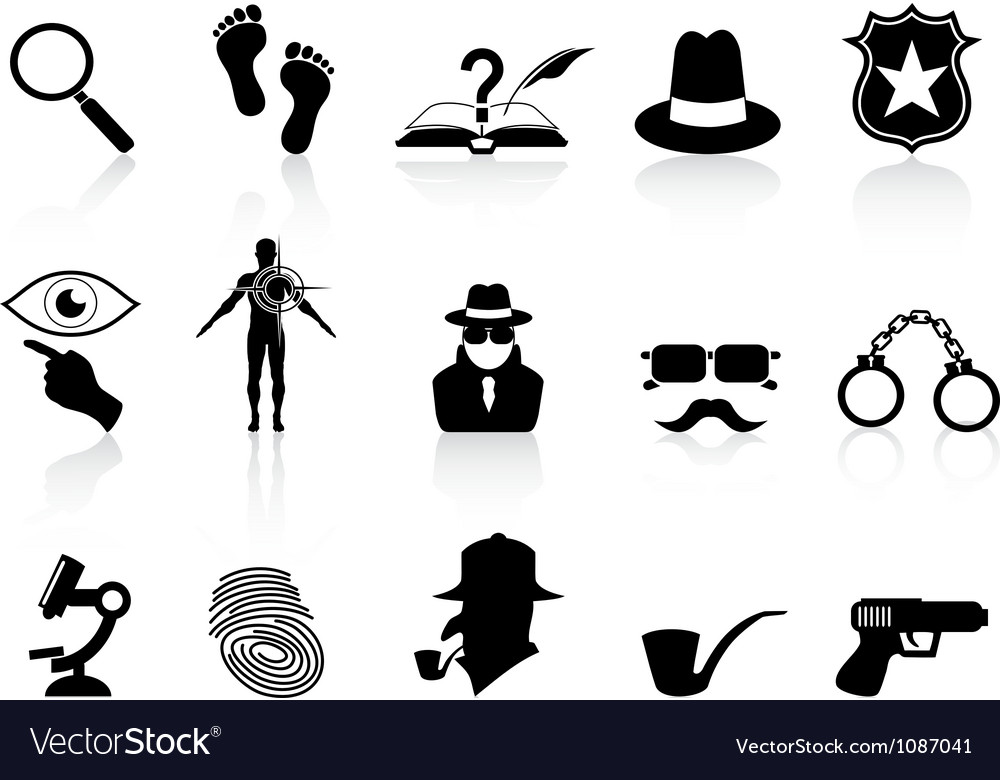 Black detective icons set Royalty Free Vector Image