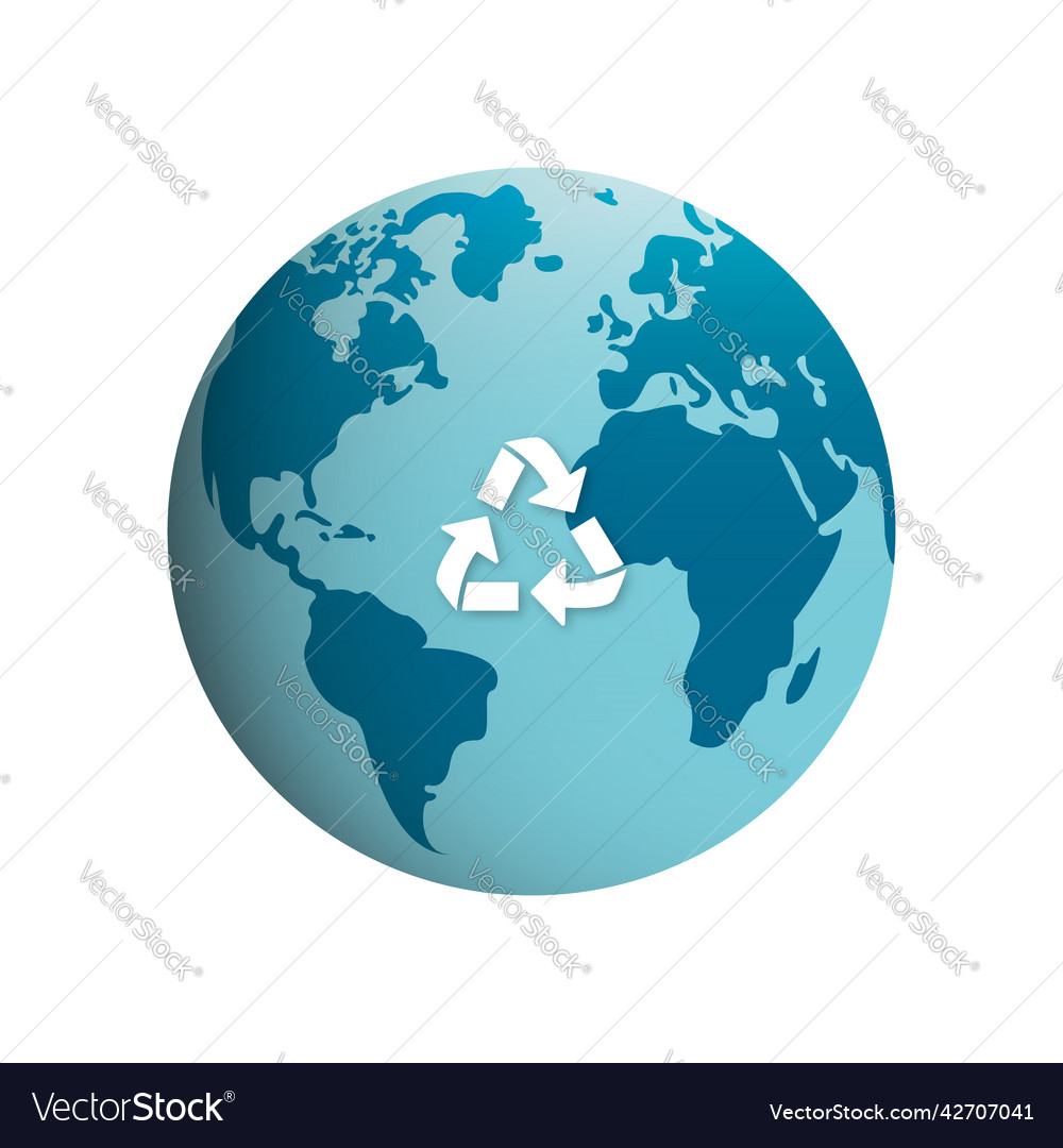 Circle globe with triangle arrow recycle symbol