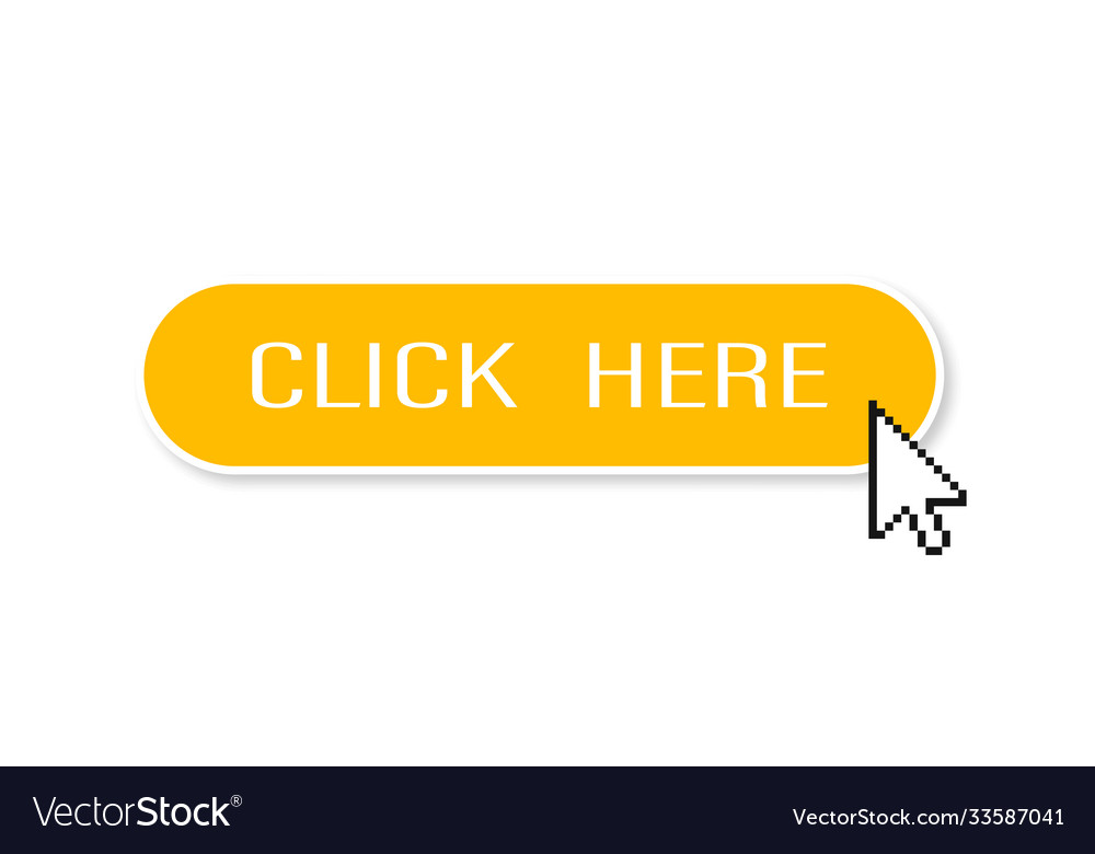 Click here button with arrow pointer icon flat