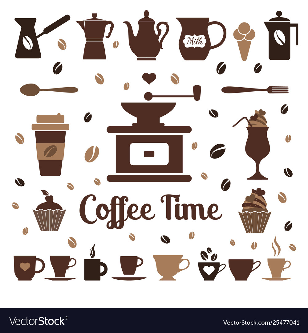 Colorful coffee icon set on white Royalty Free Vector Image