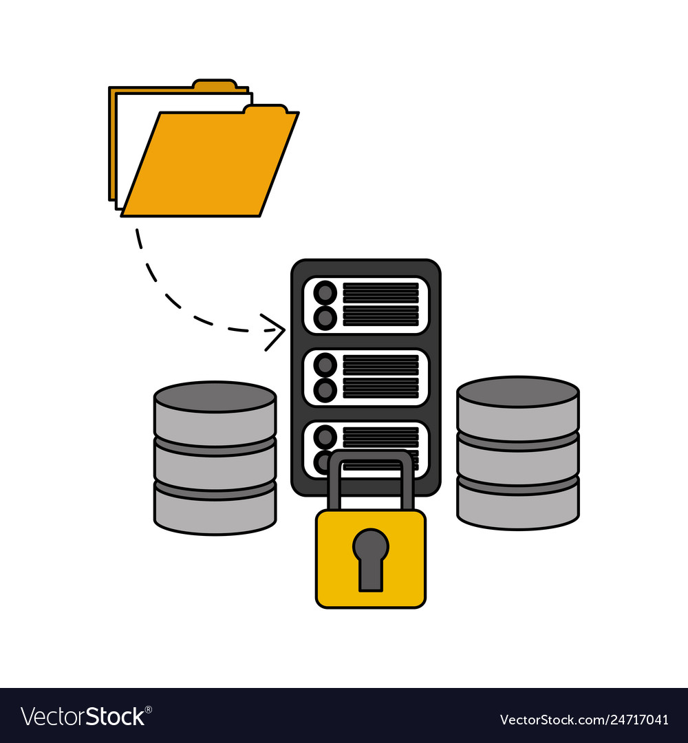 Data center disks with server and set icons