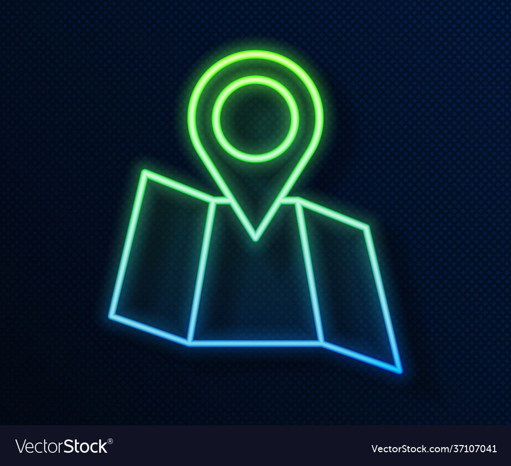 Glowing neon line folded map with location marker