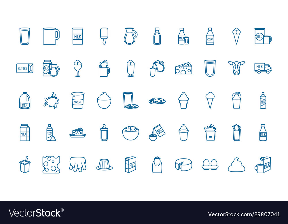 Isolated dairy line style icon set design