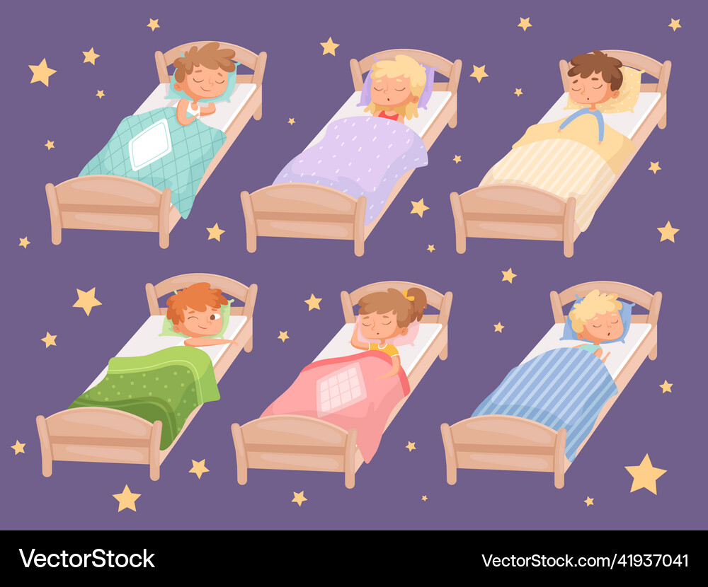 Kids sleeping quiet hour in kindergarten blanket Vector Image