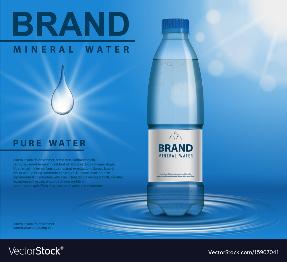 Pure Mineral Water Ad Plastic Bottle With Water Vector Image