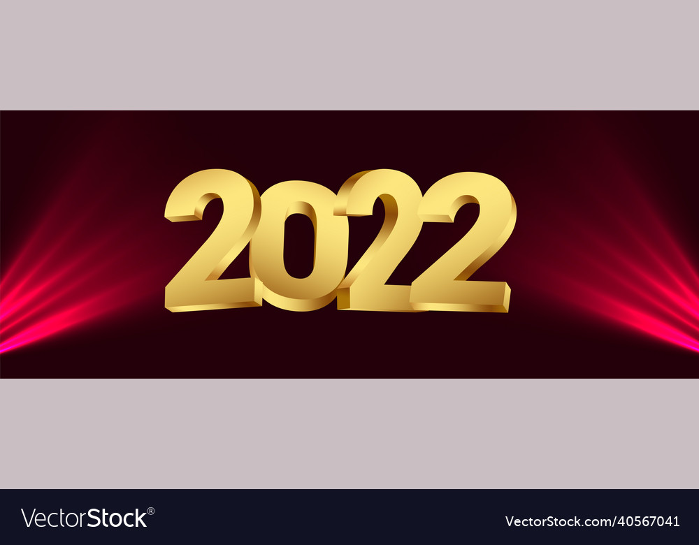 Realistic 2022 golden text in 3d style with light