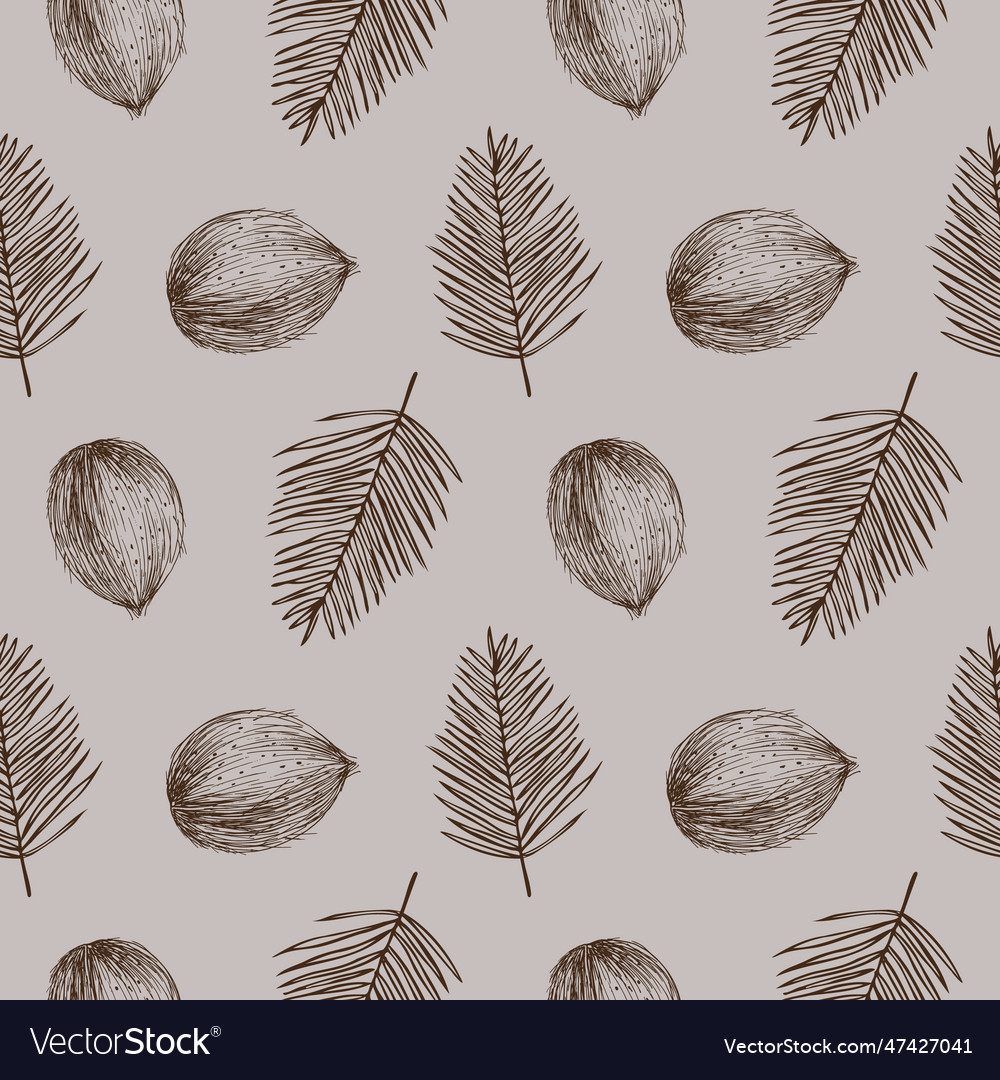 Seamless pattern with coconuts and palm leaves vector image Seamless pattern with coconuts and palm leaves