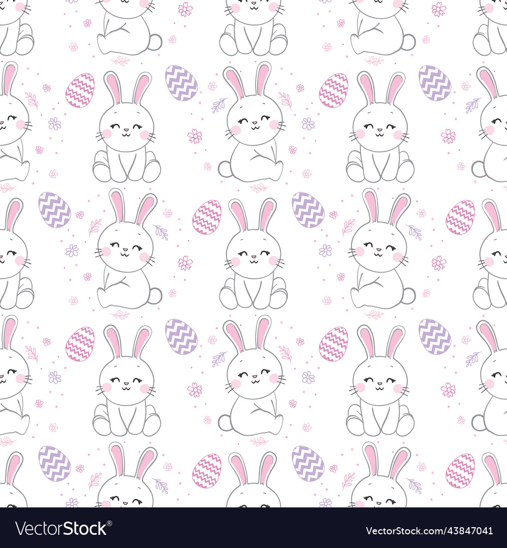 Seamless pattern with daisy garden and rabbits vector image Seamless pattern with daisy garden and rabbits