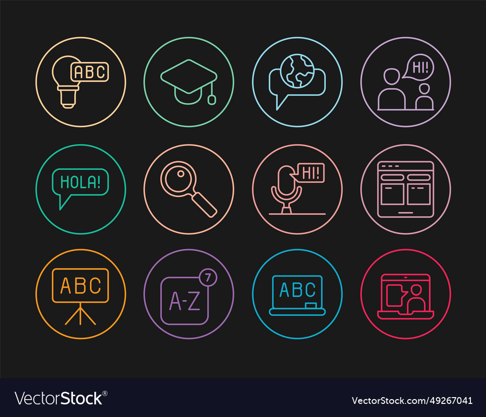 Set line foreign language online study learning vector image Set line foreign language online study learning