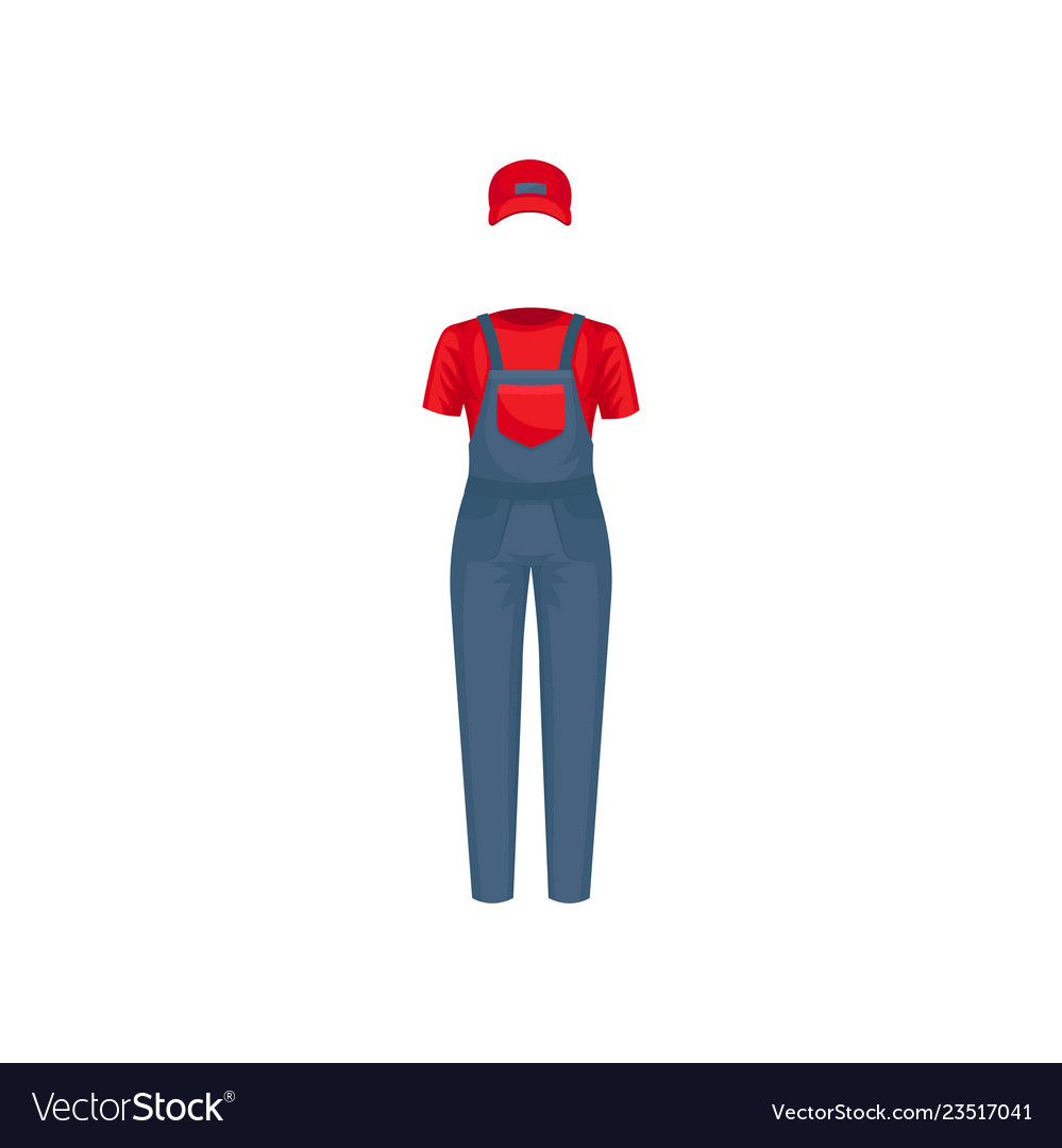 Uniform of courier red cap t-shirt and blue vector image Uniform of courier red cap t-shirt and blue