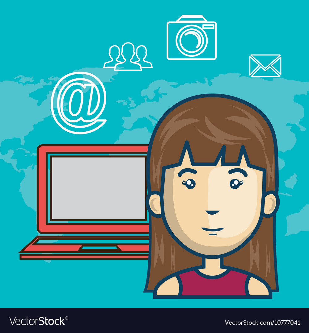 Woman avatar with laptop computer