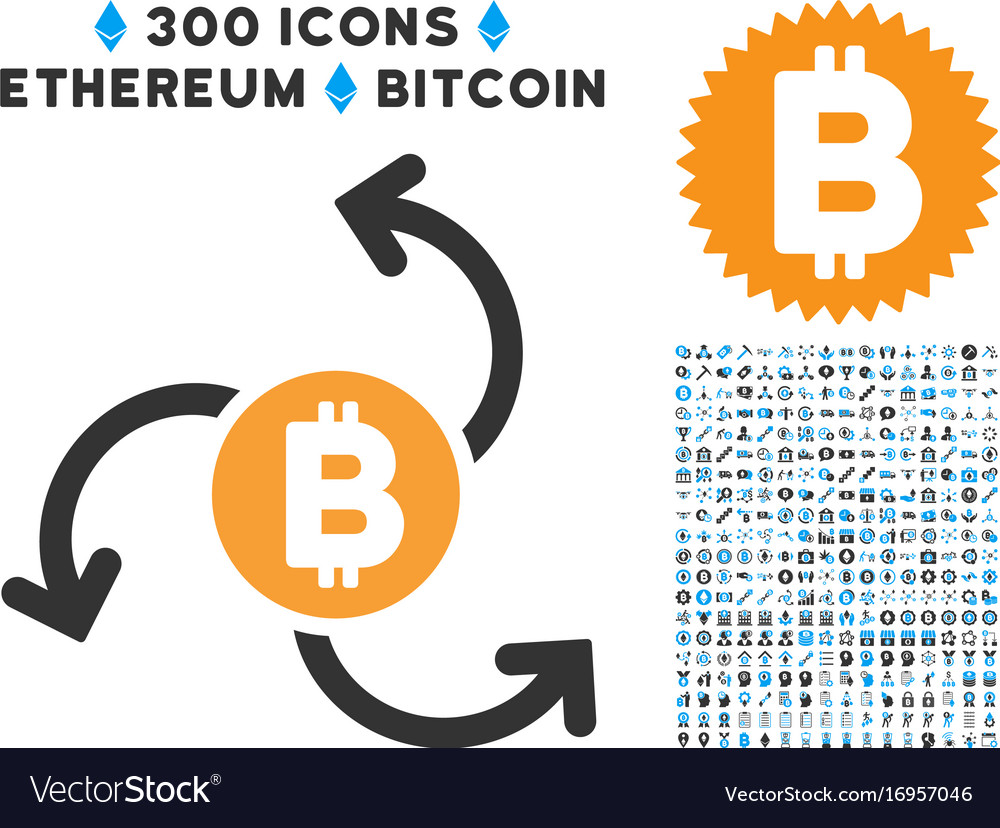Bitcoin source swirl flat icon with set