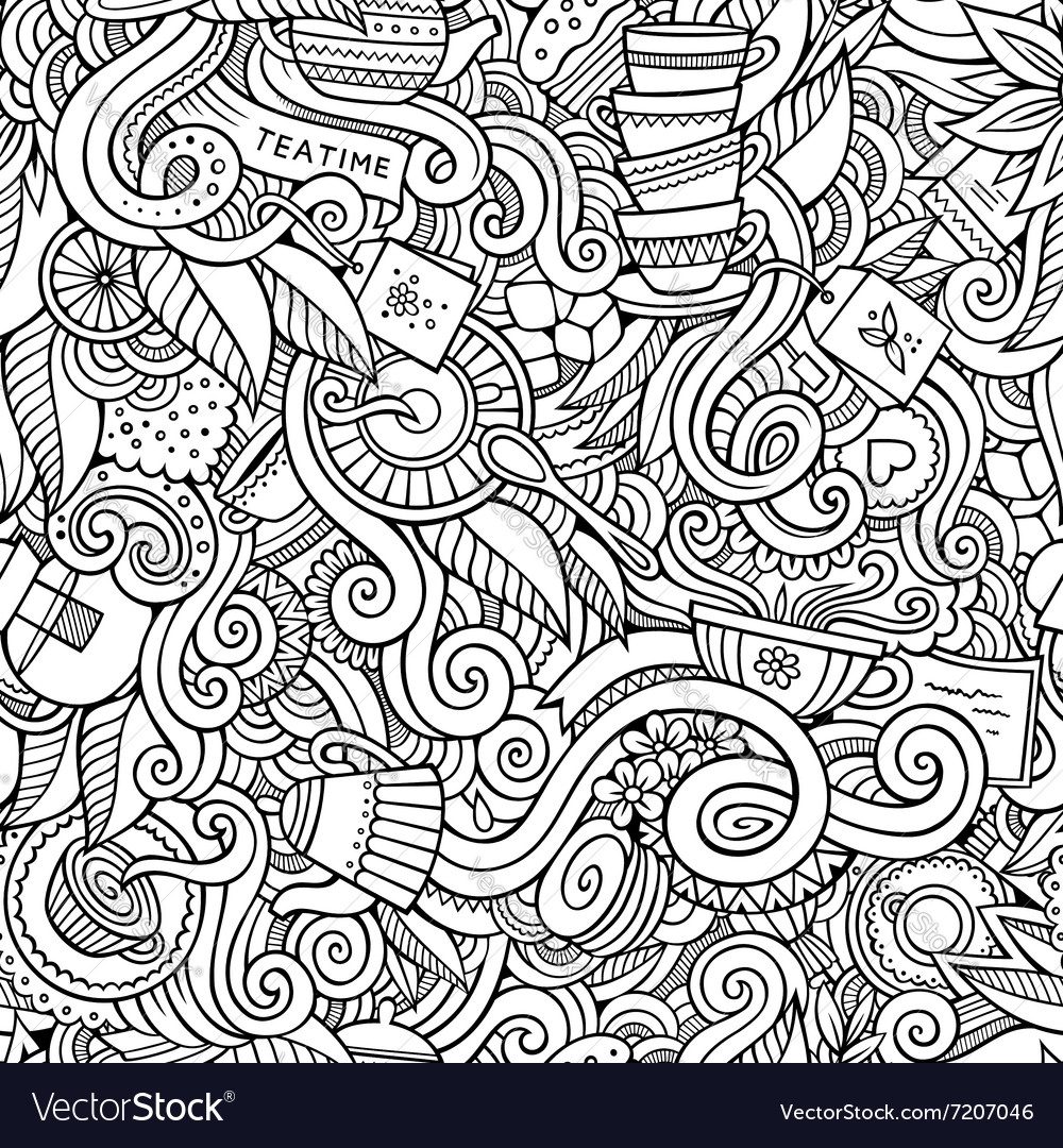 Cartoon Hand-drawn Doodles On The Subject Of Tea Vector Image