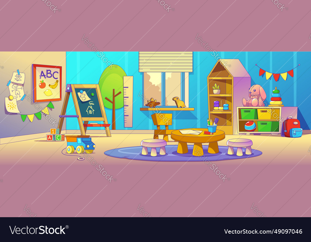 Kindergarten room with toys Royalty Free Vector Image