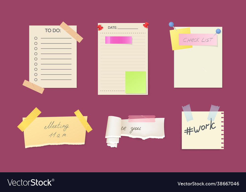 Paper notes on stickers reminders notepads memo vector image Paper notes on stickers reminders notepads memo