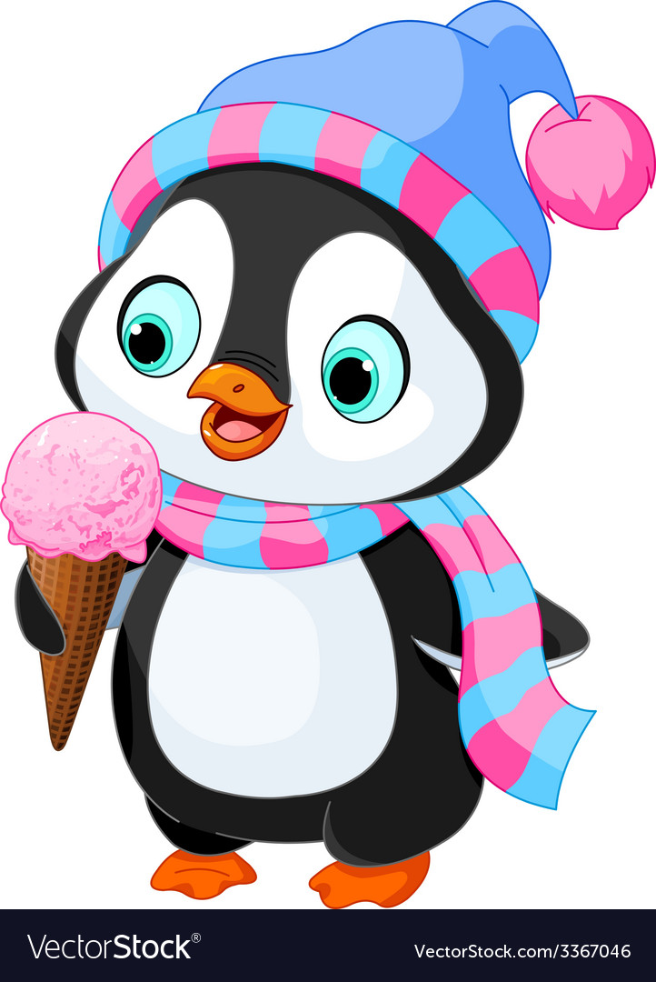 Penguin eats an ice cream Royalty Free Vector Image