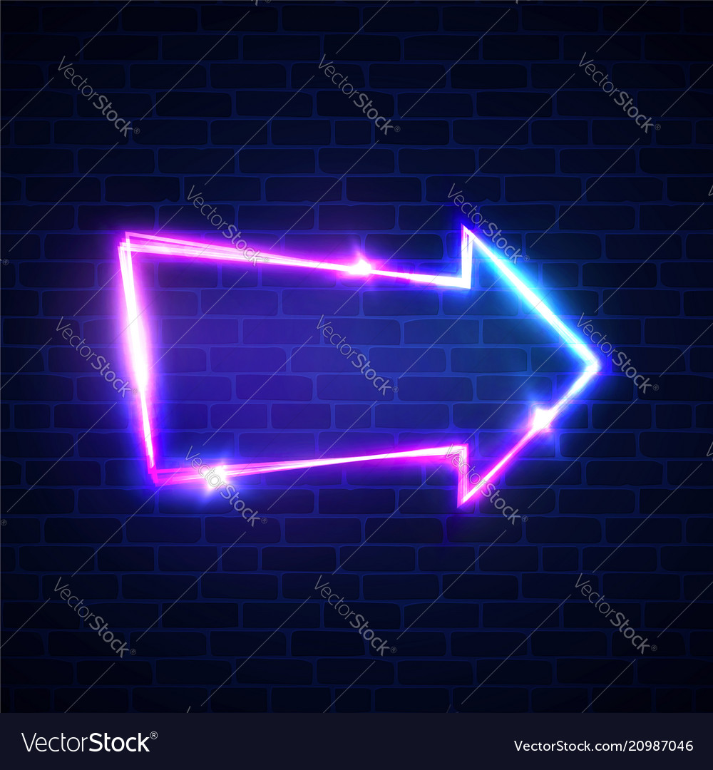 Realistic neon arrow sign on brick wall