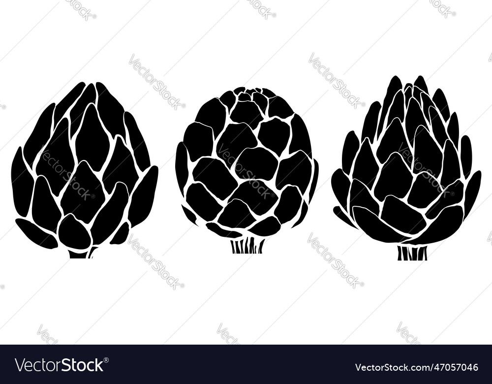 Set of black silhouette artichokes isolated