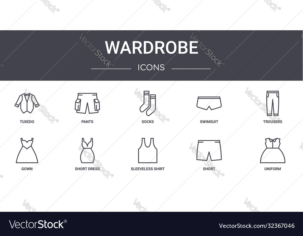 Wardrobe concept line icons set contains Vector Image Wardrobe concept line icons set contains