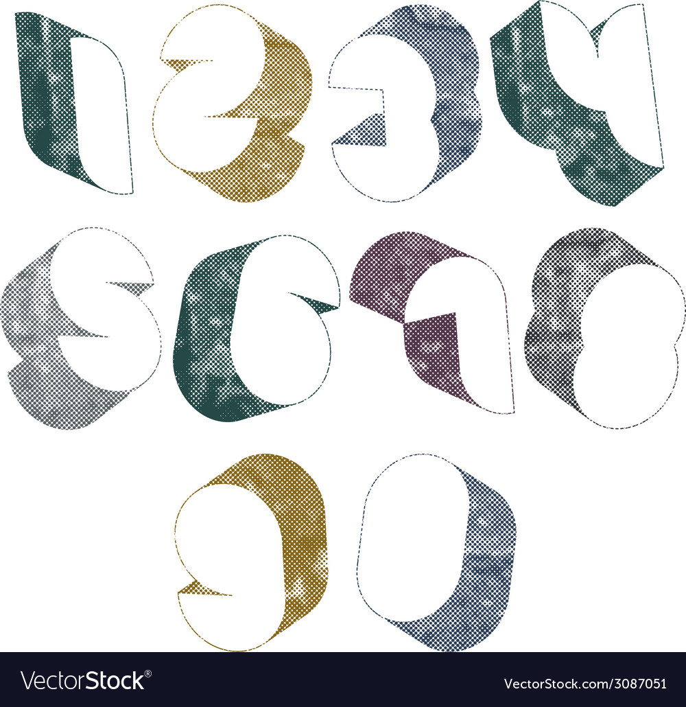 3d futuristic numbers with halftone dots textures