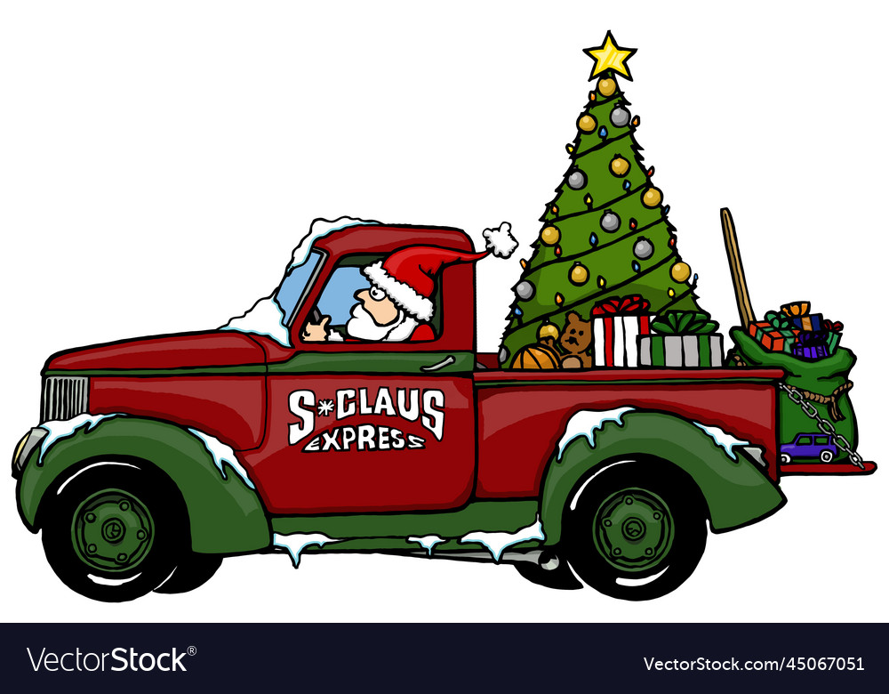 Cartoon christmas truck with christmas tree Vector Image