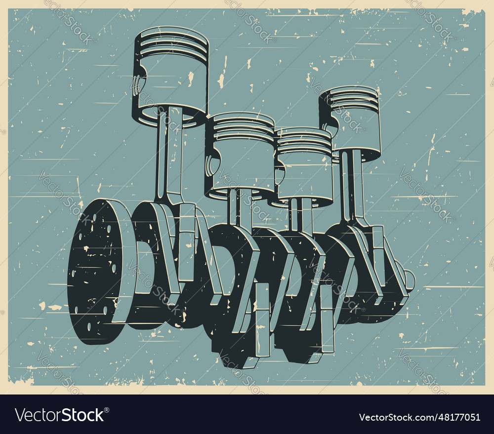 Crankshaft and pistons retro poster Royalty Free Vector