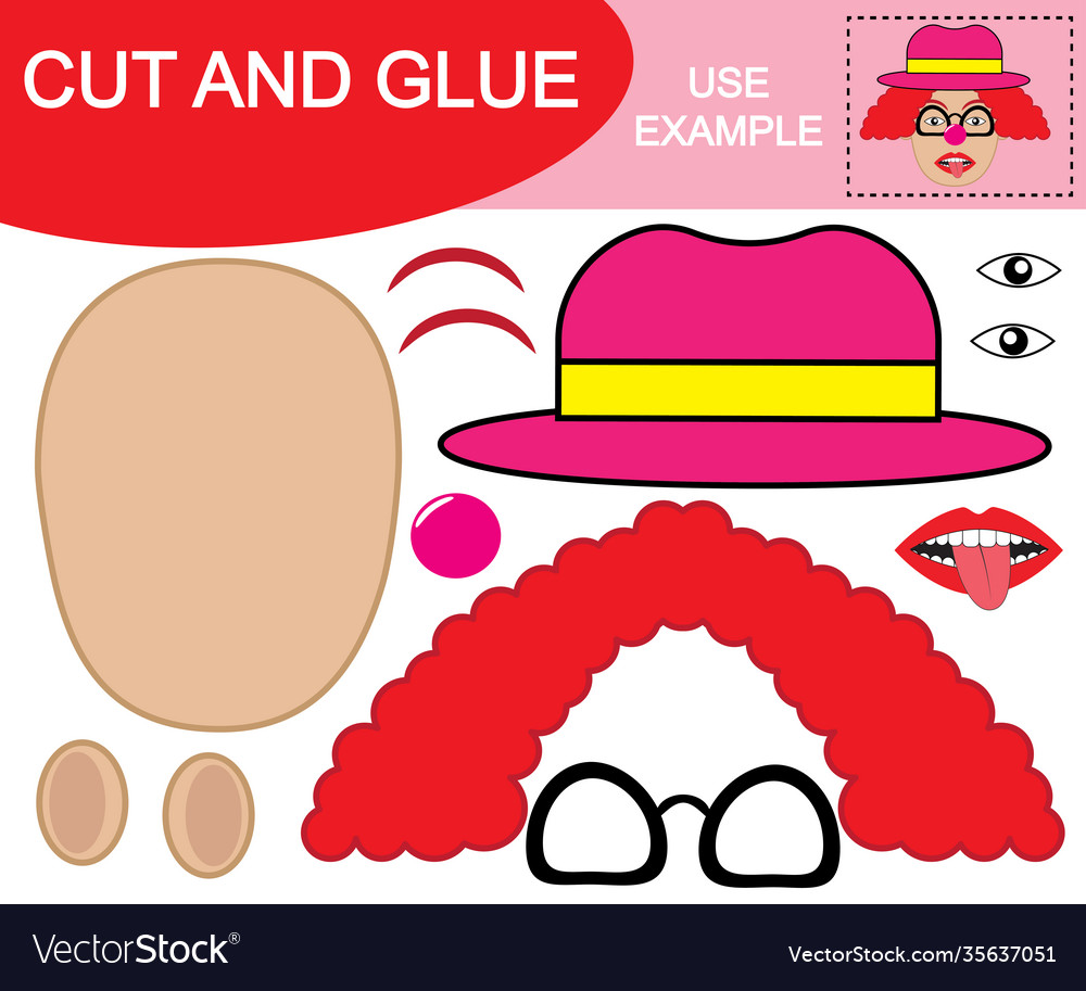 Create image clown using scissors and glue vector image Create image clown using scissors and glue