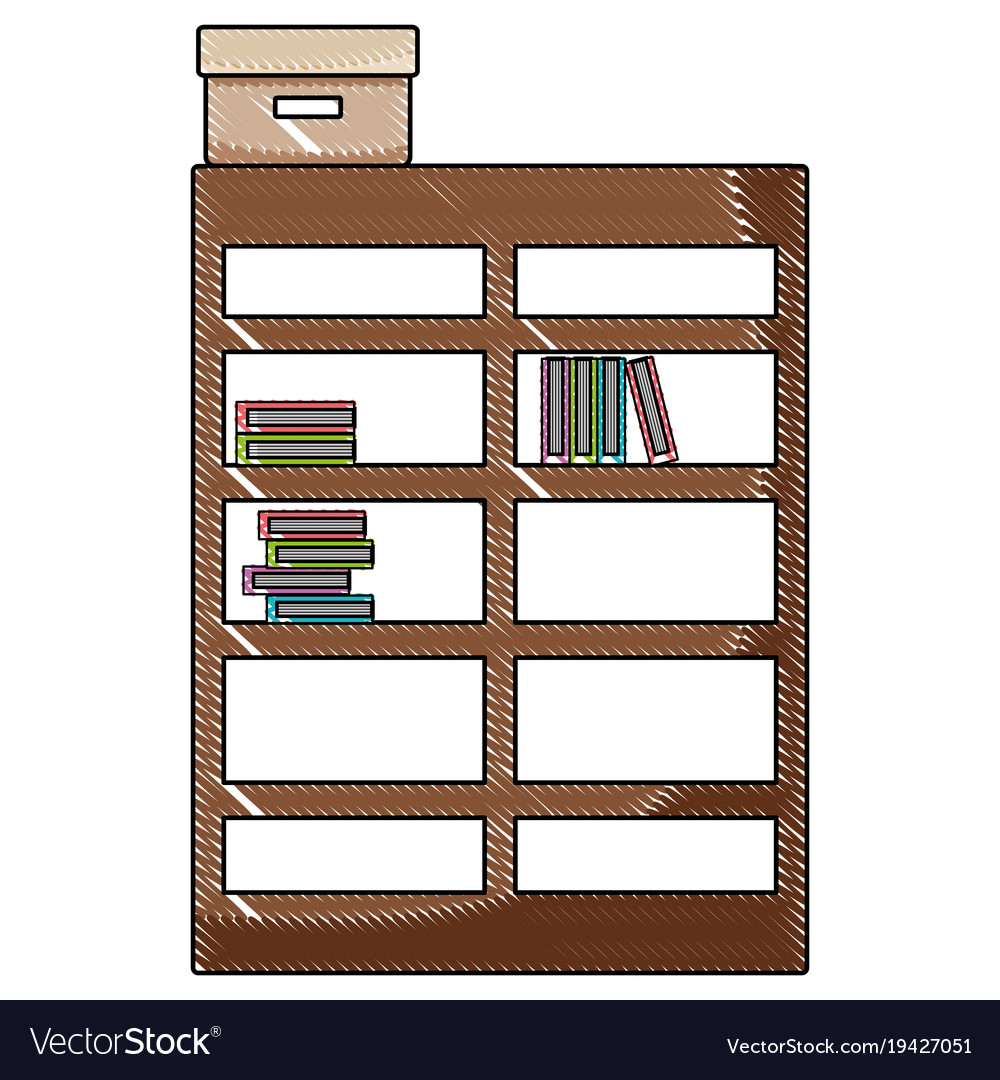 Grated bookcase with books inside and box archive