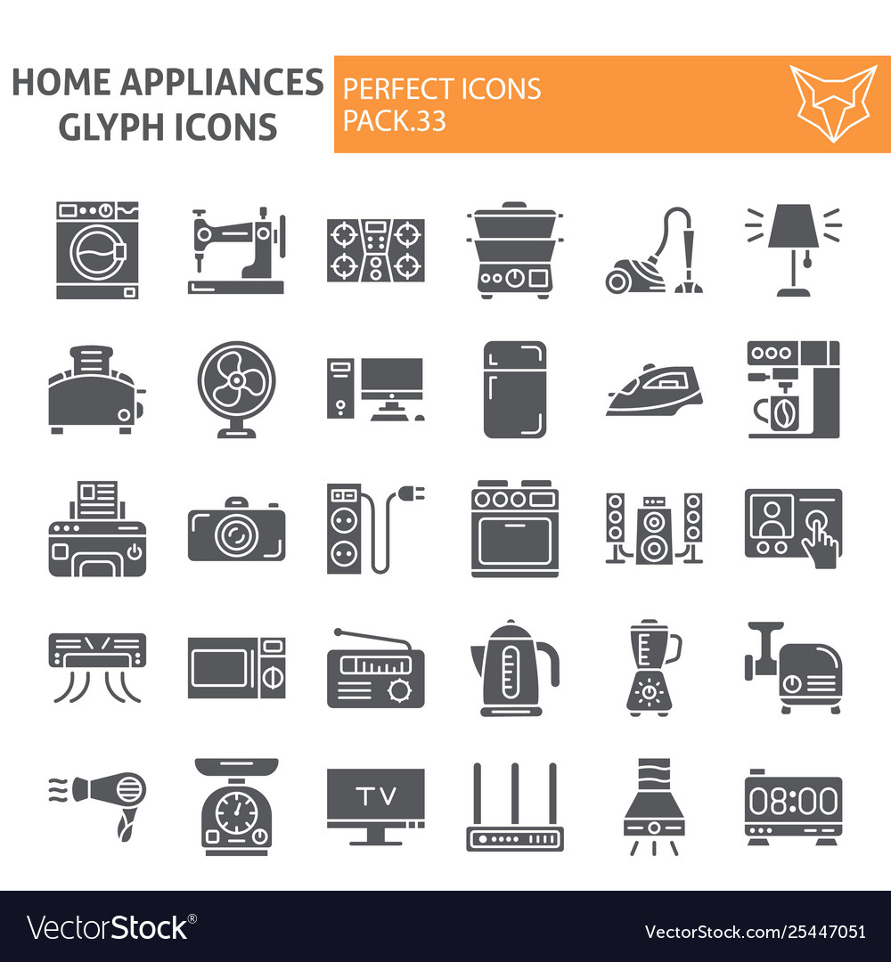 Home appliances glyph icon set household symbols