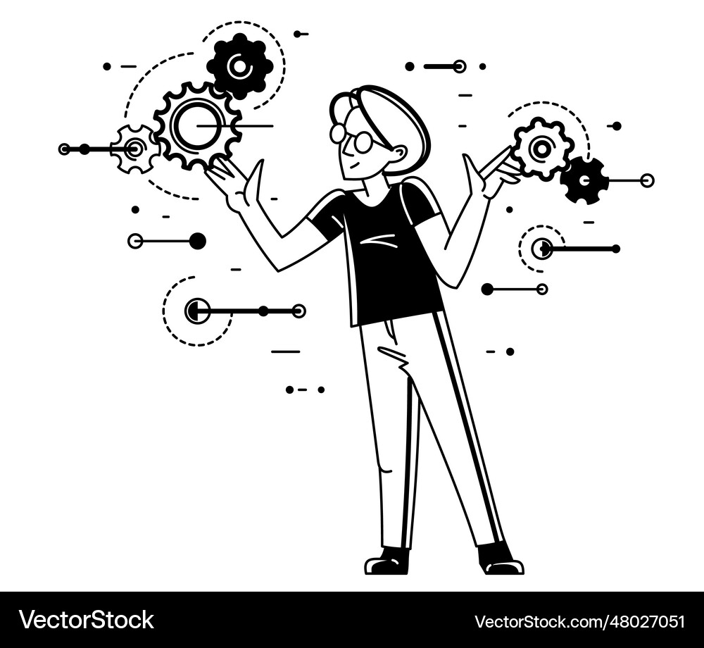 Mechanic engineer working on a draft plan Vector Image