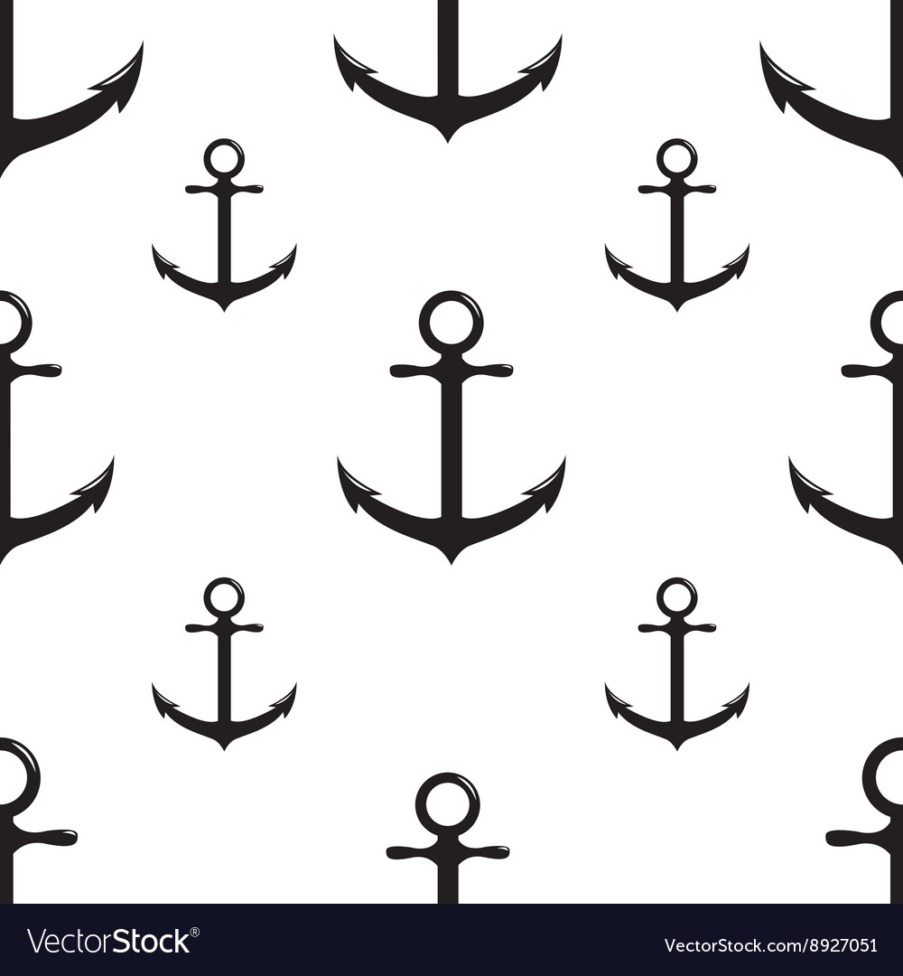 Monochrome seamless pattern with anchor on white