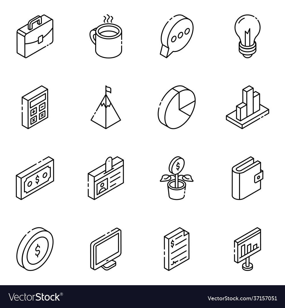 Pack data analytics linear isometric icons